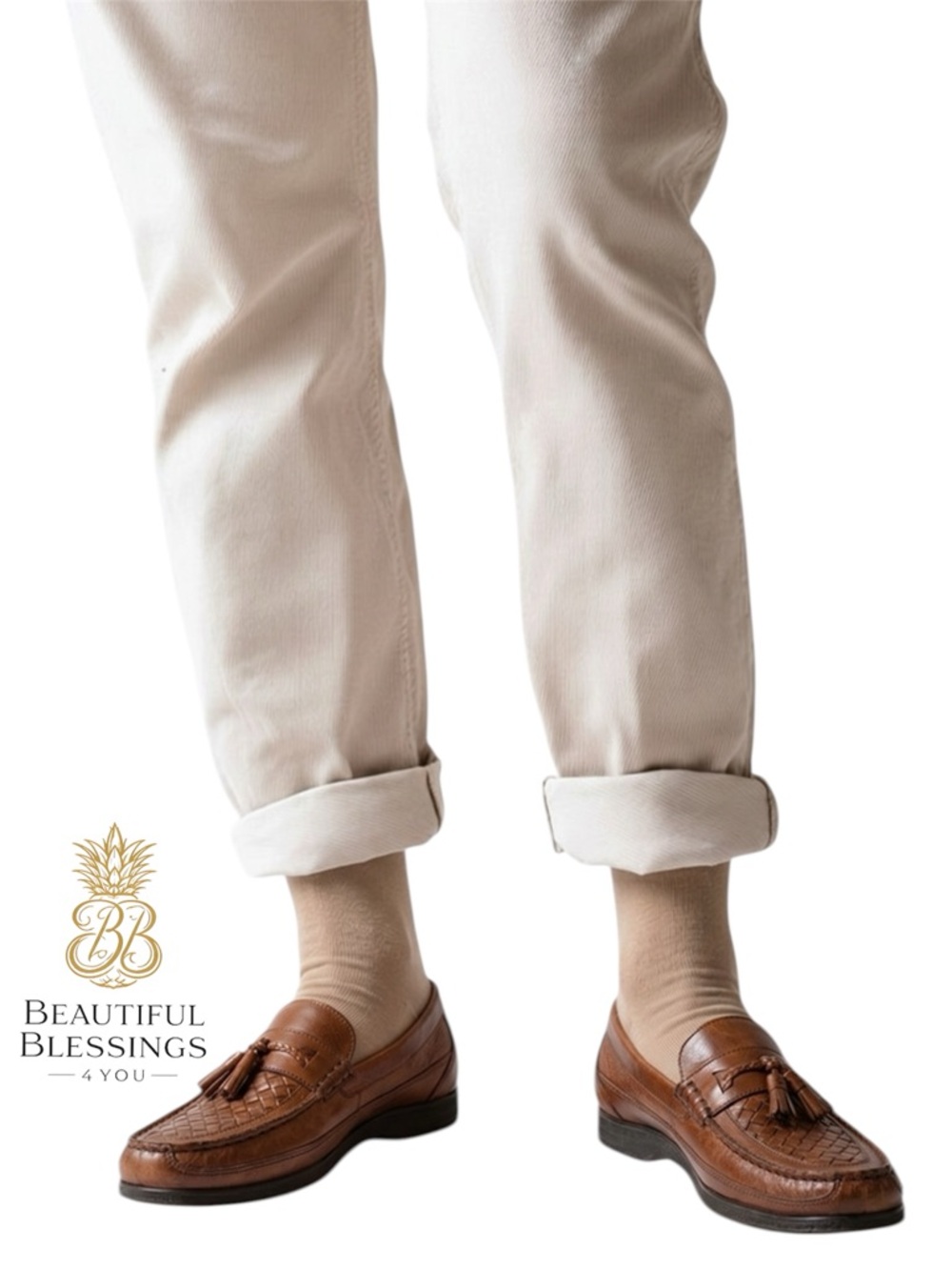 Men's 11 1/2D Florsheim Slip On Light Brown/Brown Loafers With Weaved Design